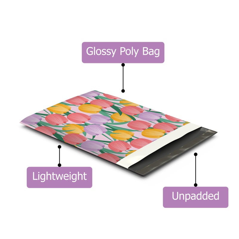 Pro Supply Global 10x13 (100) Trendy Tulip Flowers Floral Summer Designer Poly Mailers Waterproof Self Sealing Tear Resistant Polymailers Shipping Envelopes Premium Printed Bags For Small Businesses - Image 3